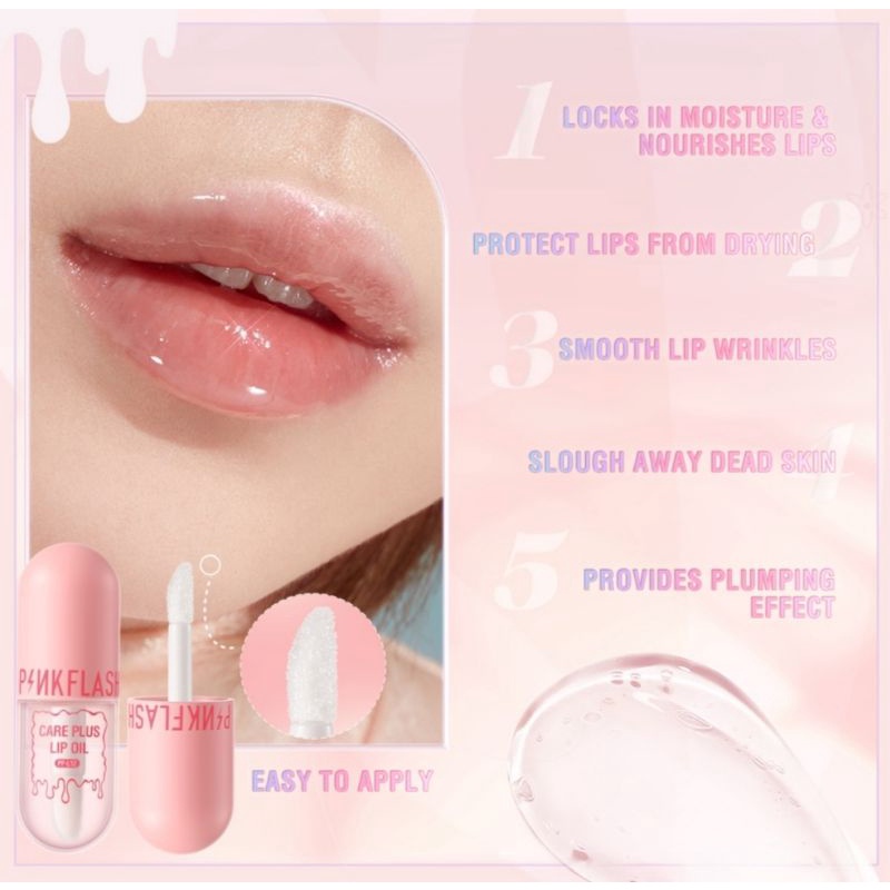 PINKFLASH PURE NATURAL CARE LIP OIL PELEMBAB BIBIR NUTRISI BIBIR KERING DAN PECAH PINK FLASH