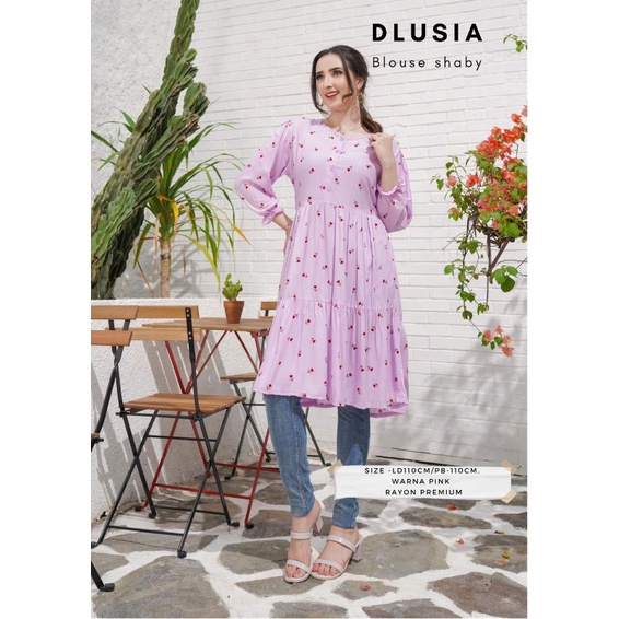 Daster arab DLUSIA BLOUSE SHABY Dress Rayon Midi Tunik Mewah Kekinian