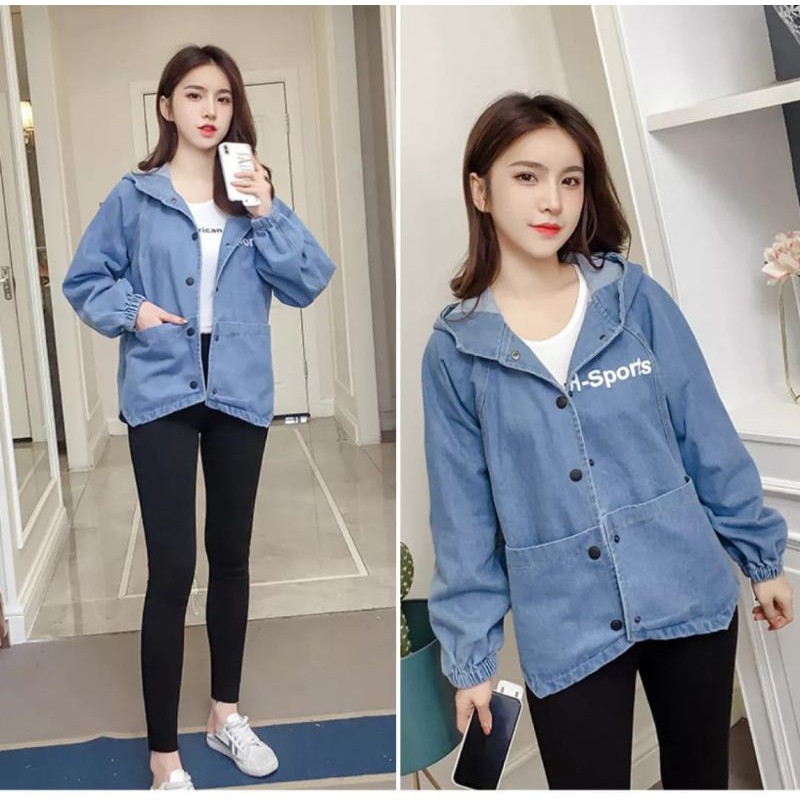 JAKET JEANS WANITA DENGAN HOODIE +BORDIR