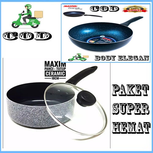 PAKET ISI 2PCS Maxim 24GALAXIDEPWOK + Neostone Wajan Panci Saucepan 18 Cm Ceramic Marble Anti Lengket + Tutup Kaca