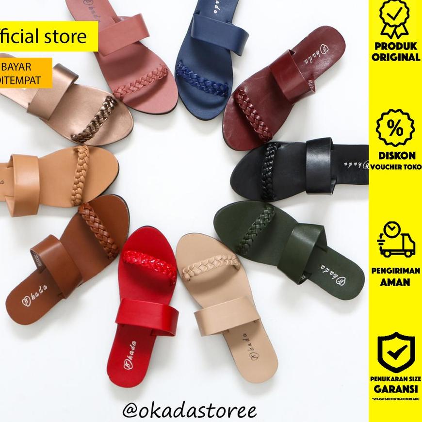 ✦ [OKADA Official Store] SANDAL SLIP ON WANITA (HANDBLOC) ORIGINAL OKADA ➸