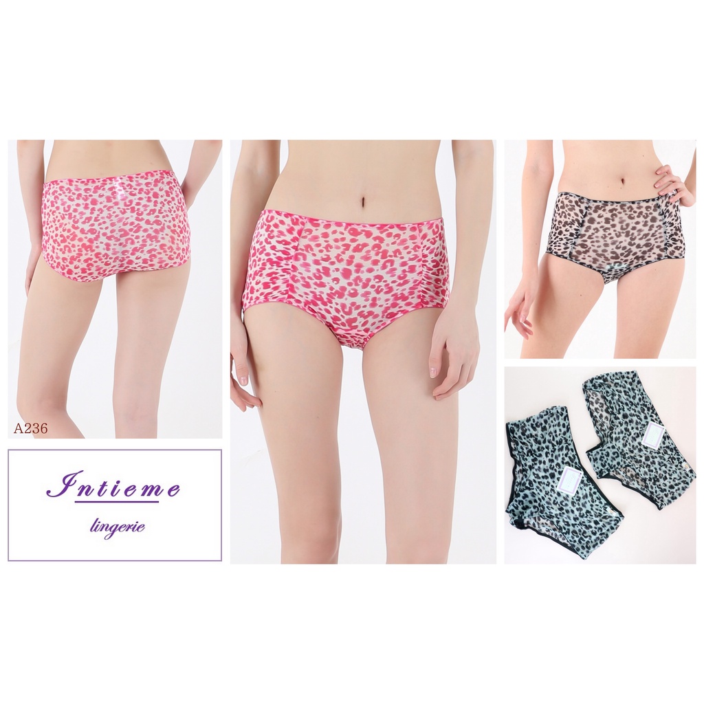 Celana Dalam Wanita Sexy Transparan Motif Leopard S M L / Panty INTIEME Lingerie Boy Short Elastis  