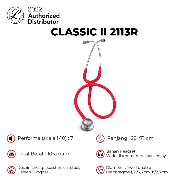 3M Littmann Classic II Stethoscope / Stetoskop Pediatric Anak - RED - 2113R