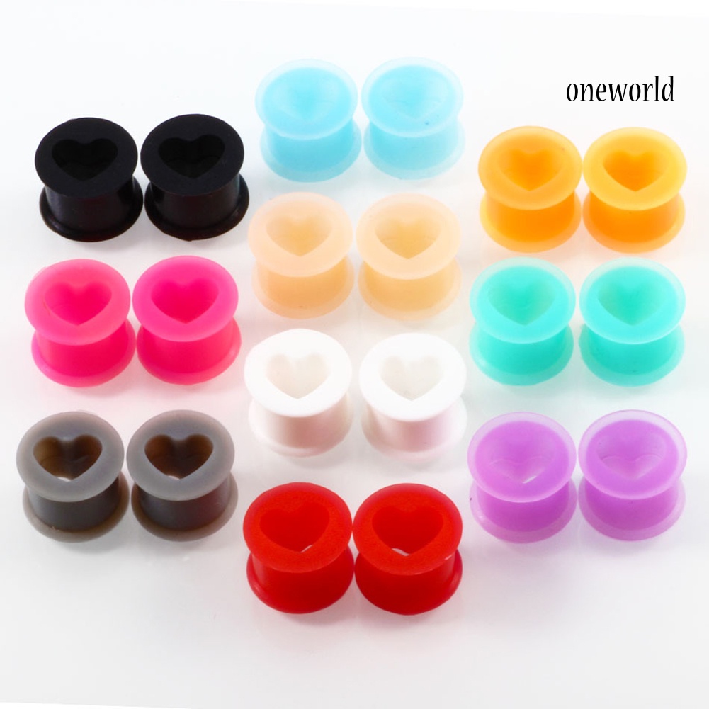 OW# 1Pc Unisex Heart Shape Silicone Ear Plug Tunnel Expander Body Piercing Jewelry