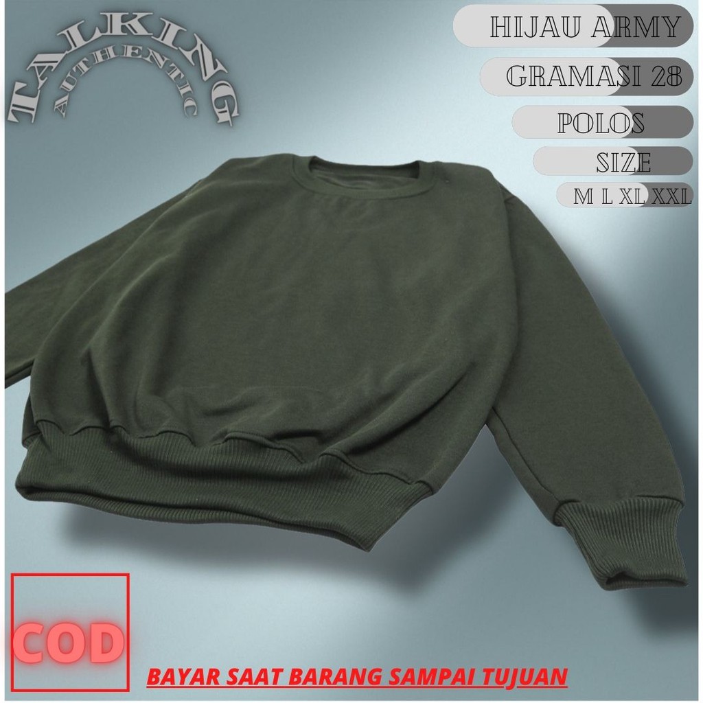 Crewneck Pria Wanita Basic Hijau Polos Premium Bahan Fleece Tebal dan Halus harga Murah M L XL XXL