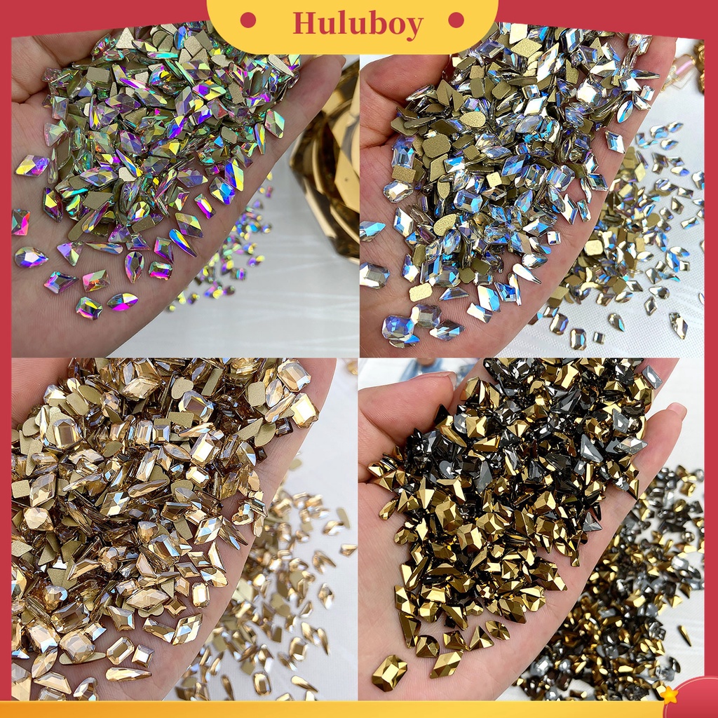 Huluboy Huluboy♡ 50pcs / Kantong Berlian Imitasi Bentuk Geometris 3D Untuk Aksesoris Manicure