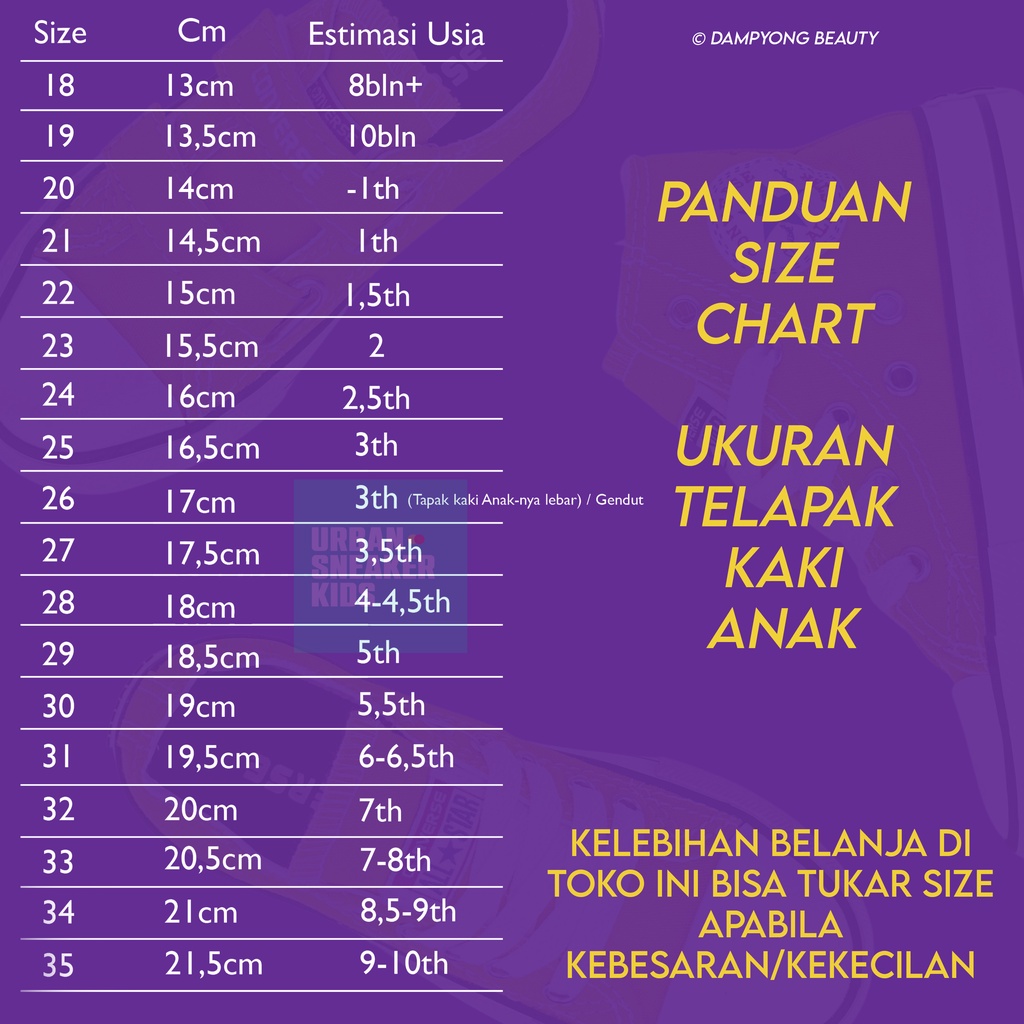 Converse Sepatu Anak Laki Laki dan Perempuan Import Warna Kuning Usia 1-10 Tahun - Urban Sneaker Kids