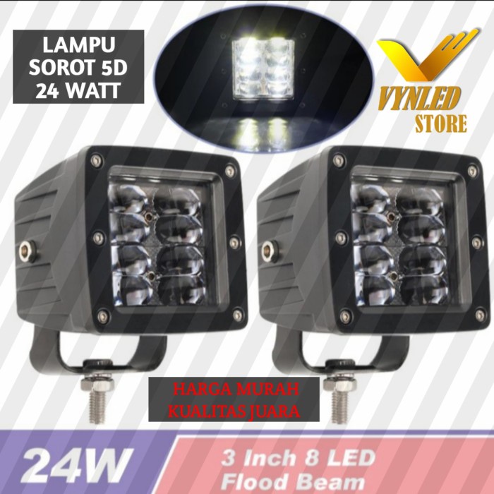 lampu sorot motor mobil 5D 24 watt 12 dan 24 volt 3 kabel bisa strobo