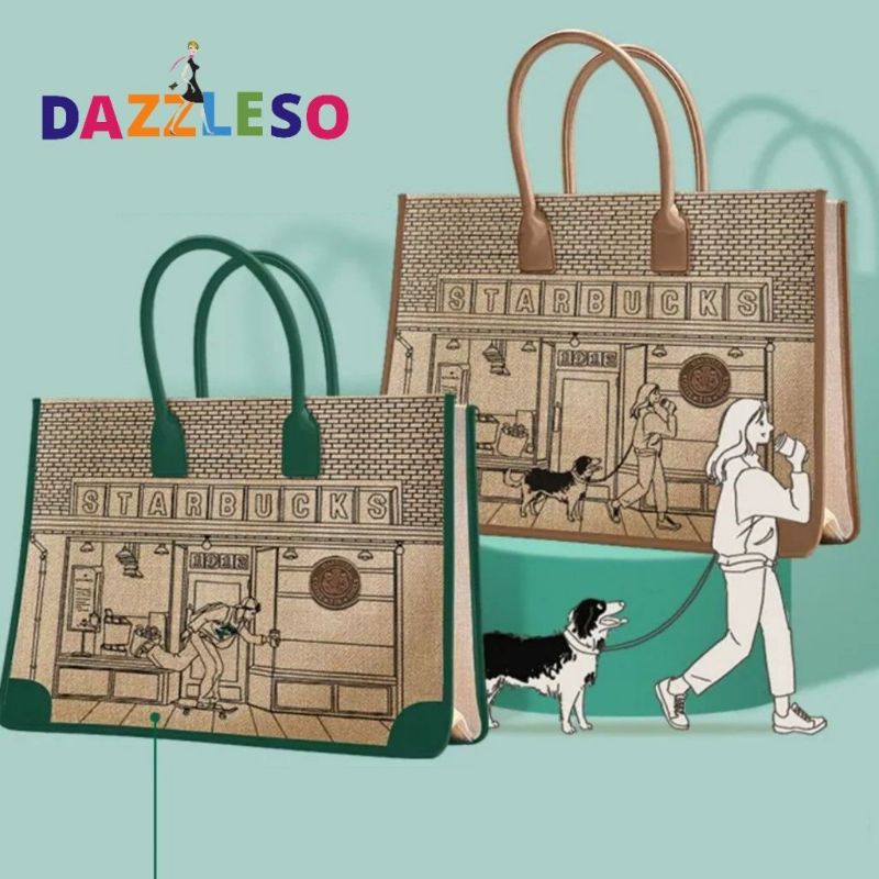 Tas wanita Tote Book Starbucks Big size Kanvas Tebal Premium Amerika Serikat/Tote Bag/Handle Bag/Tas