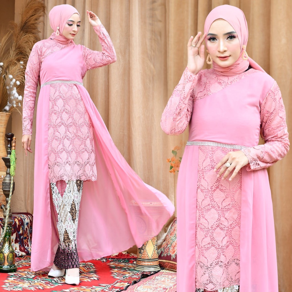 STELAN KEBAYA BROKAT ALENA / KEBAYA TUNIK REMAJA MODERN SET ROK PLISKET / KEBAYA PESTA
