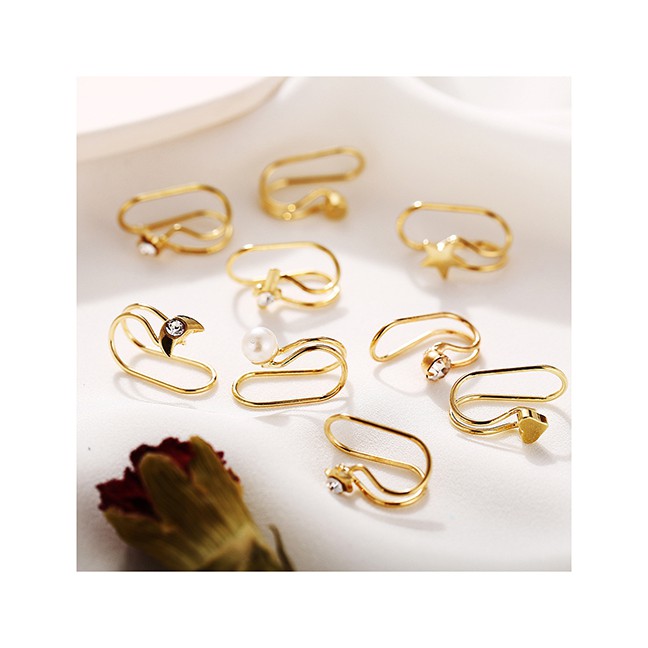 LRC Anting Jepit Set Fashion Golden U-shaped Alloy Diamond Love K18733