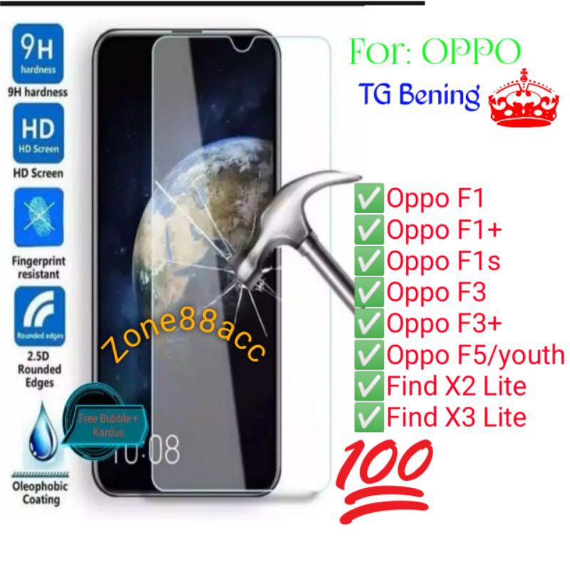 Oppo F1 F1s F3 Plus F5 Youth X2 X3 Lite Antigores Bening Tempered Glass Screen Guard protector TG