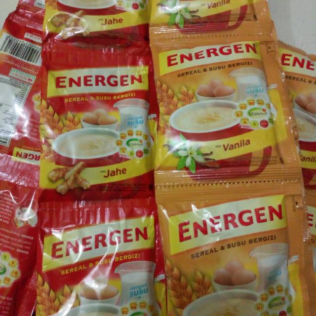 

Energen sereal rasa jahe, coklat, vanila, dan jagung