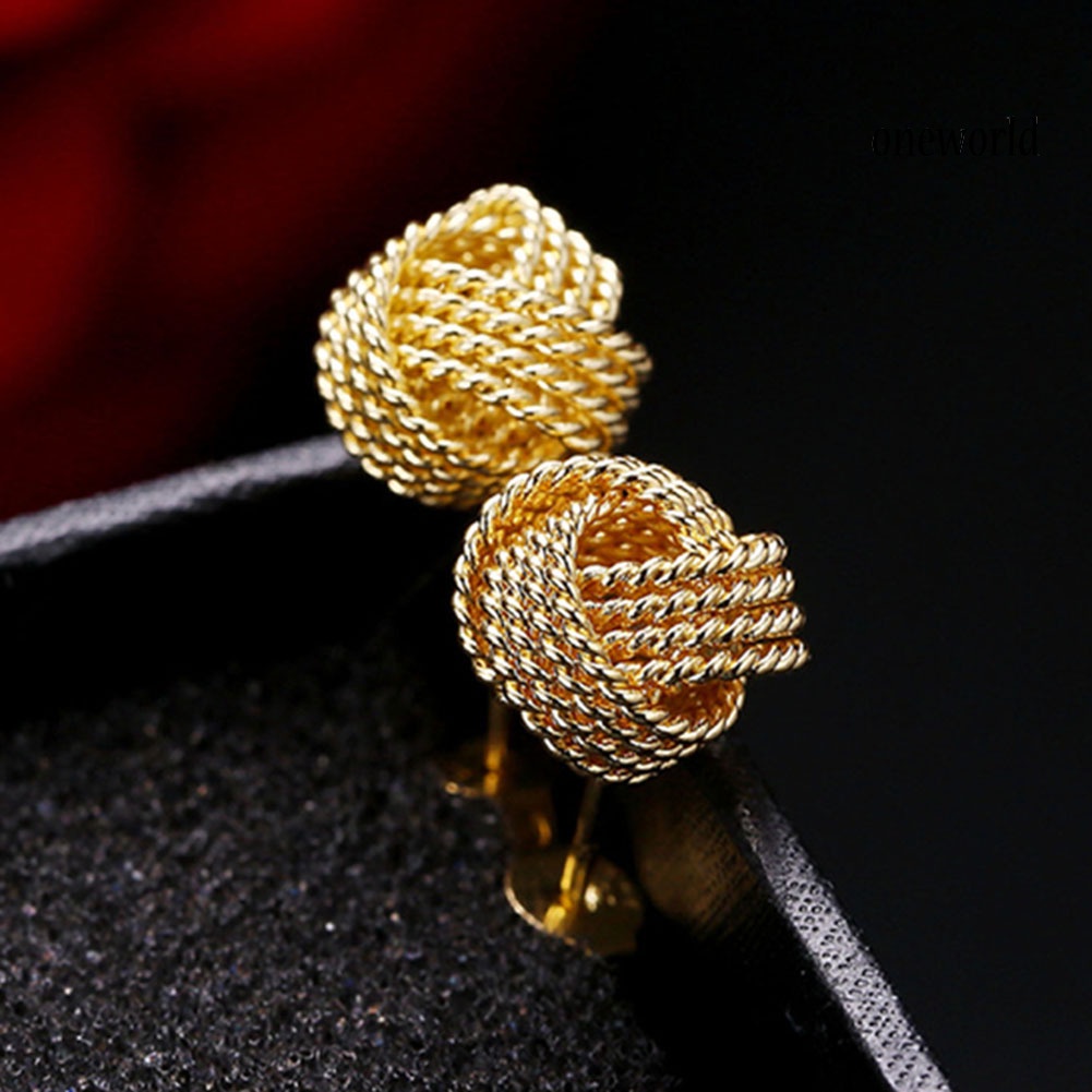 OW# Fashion Women Round Ball Woven Twisted Rope Love Knot Stud Earrings Jewelry Gift