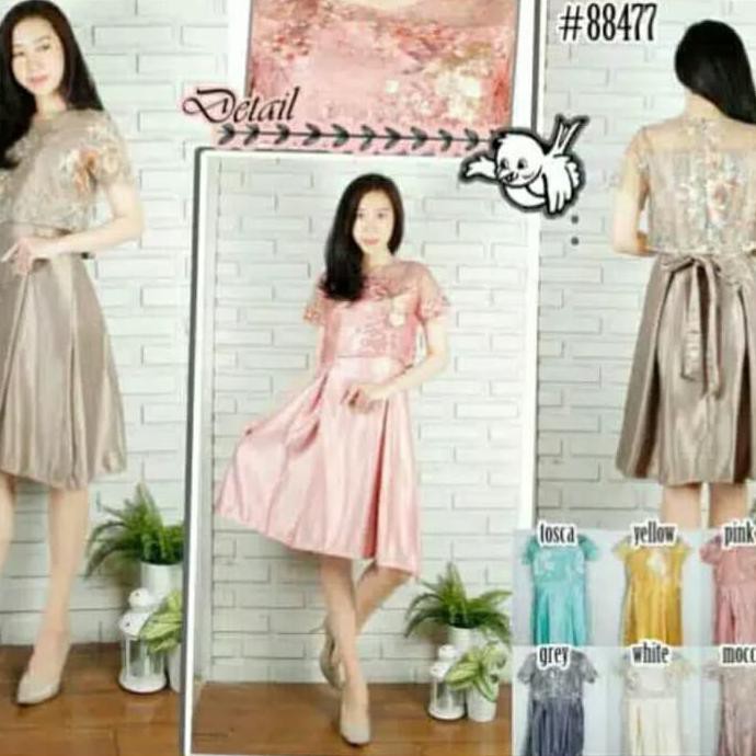 Super Dress Natal Remaja Satin Tile Bordir Cantik Sale
