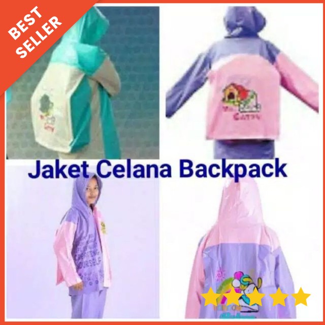 Jas Hujan Anak Perempuan Laki-laki Setelan Backpack Anti Rembes Untuk SD - SMP Elmondo 606
