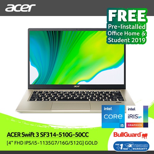 ACER SWIFT 3X SF314-510G-50CC (14"FHD/I5-1135G7/16GB/SSD512G/OPI) GOLD (NX.A10SN.005)