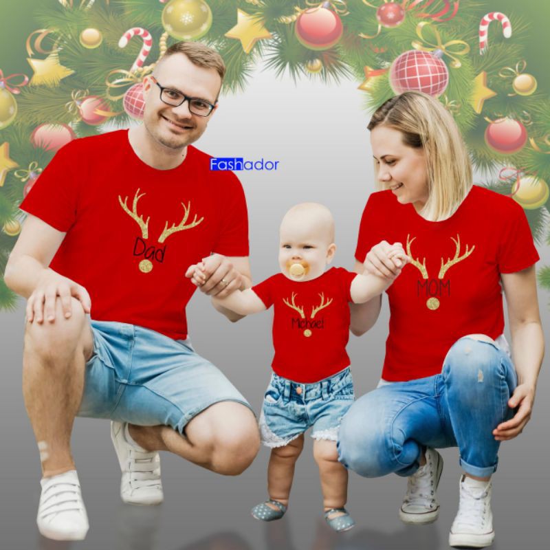 GRATIS NAMA, Kaos Natal/Baju Natal/T-shirt Natal 2021 Premium Glitter Couple Ayah Ibu Anak Keluarga 