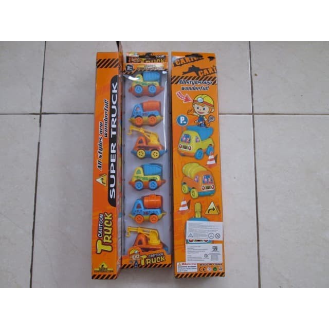 Mainan Mobil Cartoon Truck Pull Back 1 Set Isi 6 Pcs