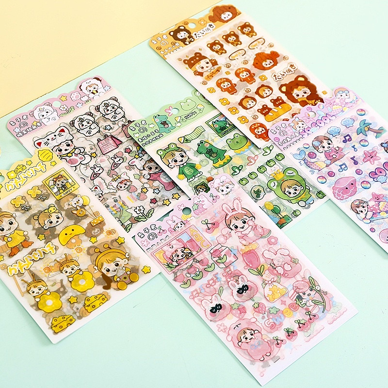 

4 lembar pcs stiker girly anak perempuan warna pastel gaya ala korea girl green pink yellow cute murah lucu ucul imut kawaii mermaid chocolate coklat murah