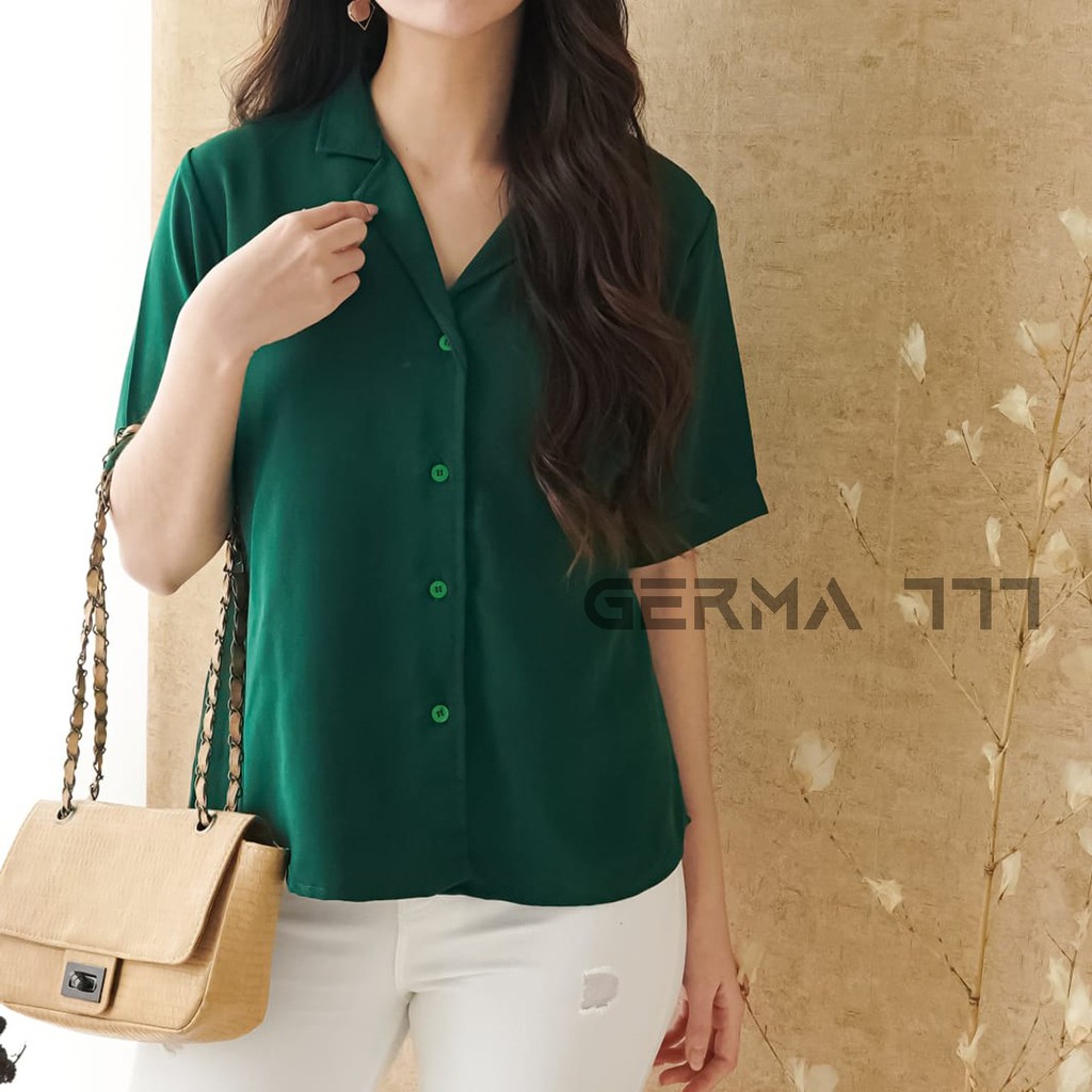Baju Atasan Kemeja Wanita Basic Polos Lengan Pendek Casual Fashion untuk Kuliah Dan Santai-TOSCA