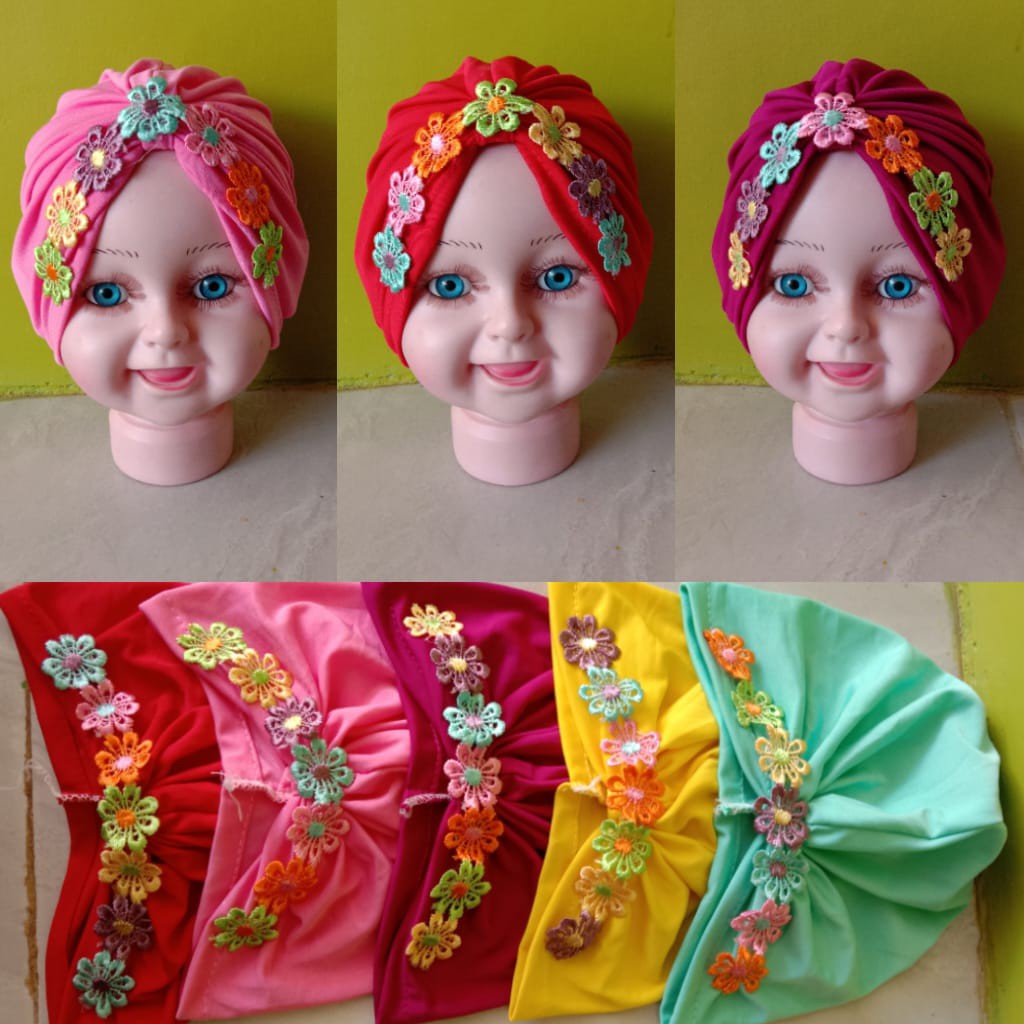 ALFATIH STORE / Turban Baby Renda Bunga / Turban Murah / 5pcs Mix warna