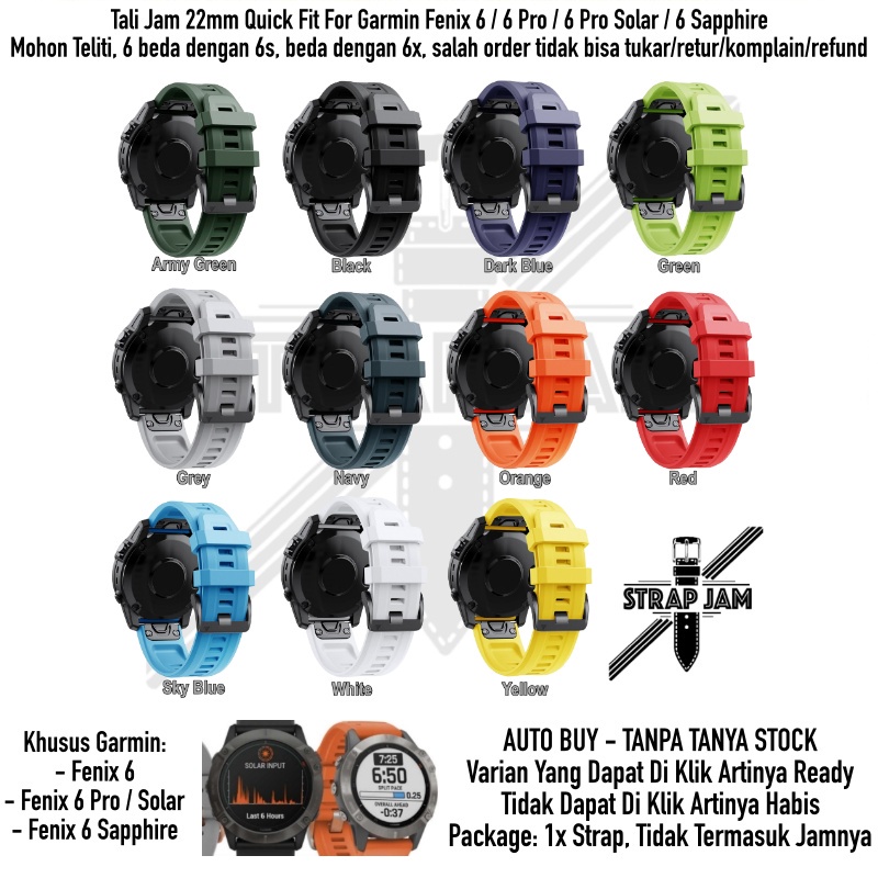 MF7 Strap Garmin Fenix 6 / Fenix 7 47mm - Tali Jam Tangan Quick Fit 22mm Rubber Silikon Sporty