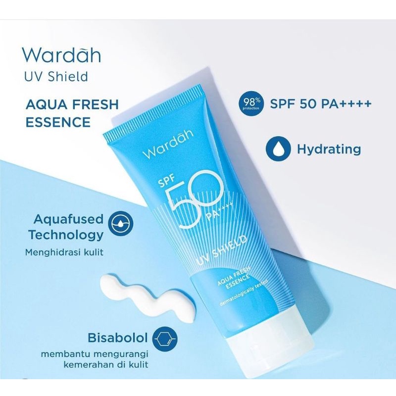 Wardah UV Shield Aqua Fresh Essence SPF 50 PA ++++ 30 ML - Sunscreen 0% Alkohol, Menghidrasi