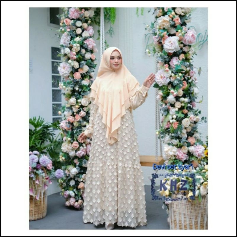 gamis syari khimar set pesta muslim devi syar'i ceruti babydoll premium busui wudhu friendly