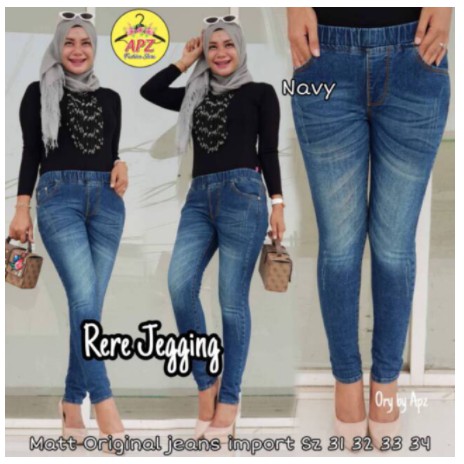 RERE jegging jeans legging aplikasi laser pinggang karet Kekinian, bahan melar Rekomendasi (GLA/DNA)