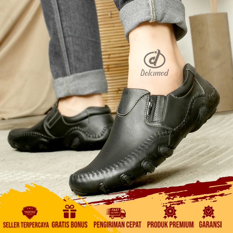 DCMD X LIBERIA - Sepatu Pantopel Oxford Bahan Kulit Sapi Asli Unisex Pria Wanita Ukuran 39 - 43 Warn