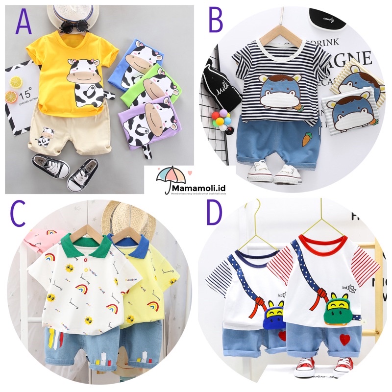 Mamamoli Baju setelan kaos anak laki laki / bayi / baby import/impor lucu