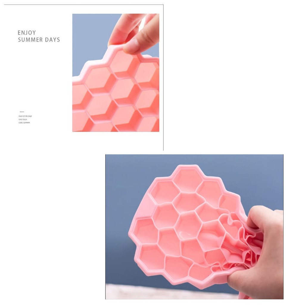 CETAKAN ES BATU PENCETAK SILIKON AGER KARET MURAH HONEYCOMB ICE CUBE LA066RD TRAY SILICONE TUTUP ORI
