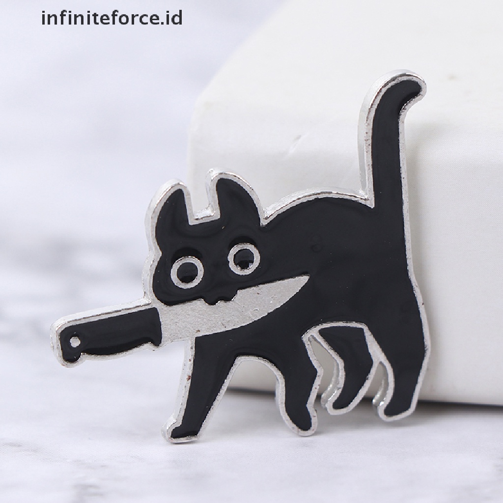 Bros Pin Enamel Bentuk Kartun Kucing Hitam Untuk Kerah Kemeja