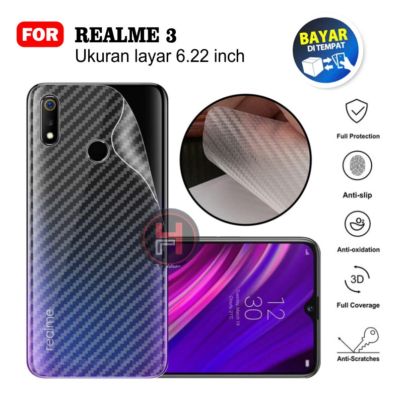 Carbon Garskin for Realme 3 Premium 3D Carbon Back Skin Anti Gores Belakang