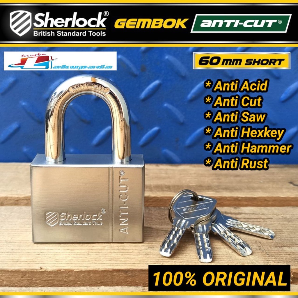 Gembok Original Sherlock British Anti-Cut Lock Short 60mm