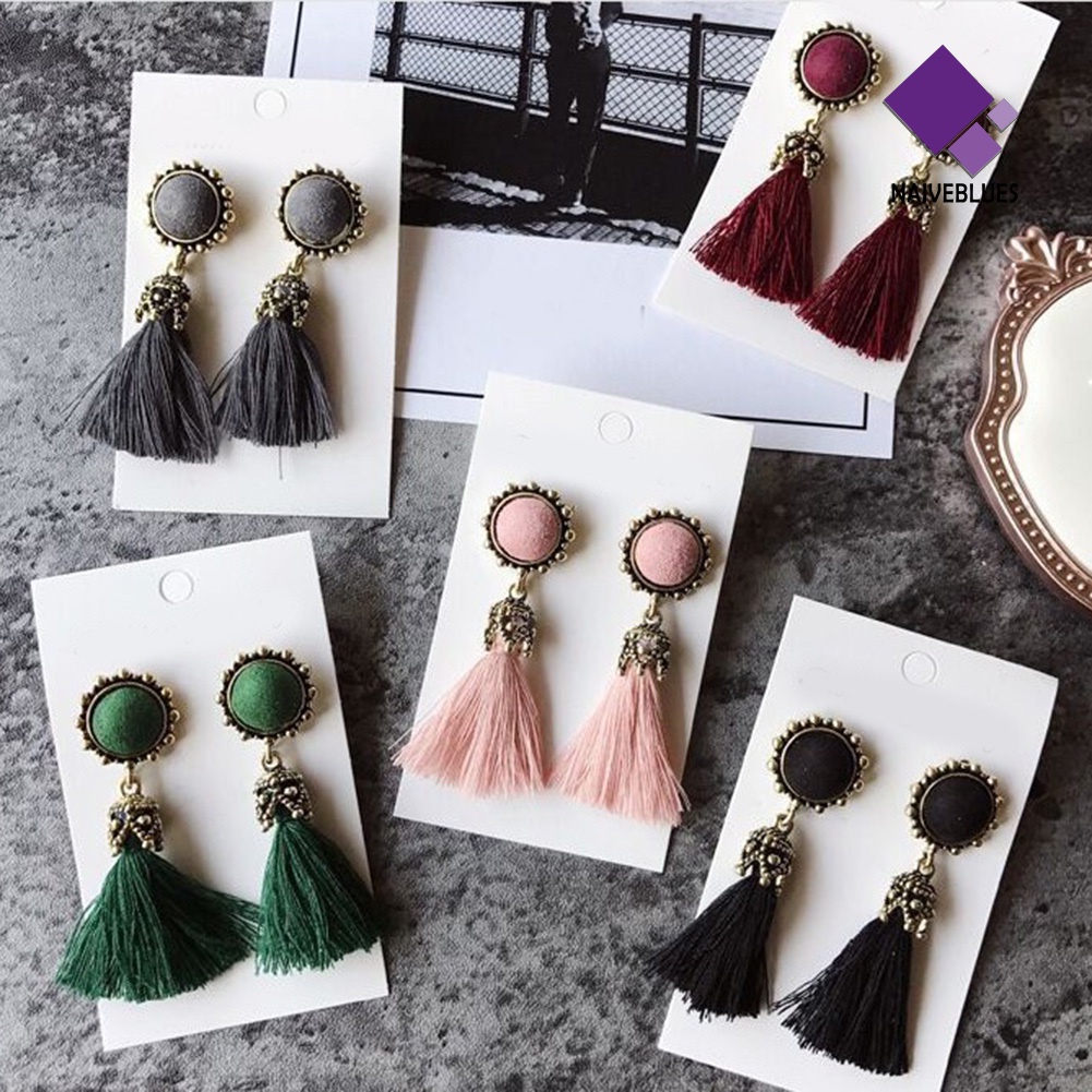 Naiveblue &gt; Anting Tusuk Gantung Statement Desain Rumbai Gaya Vintage Untuk Wanita