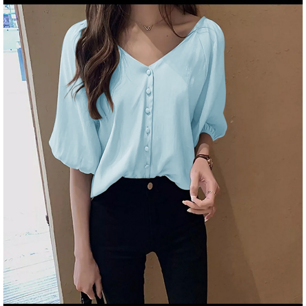 WSE390 - Kemeja Adel Atasan Wanita Size L/XL LD 104 CM PJ 63 CM PREMIUM QUALITY