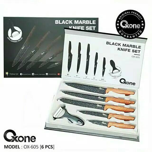 Oxone Pisau Set Marbel / Black Marble Knife Set 6Set OX605