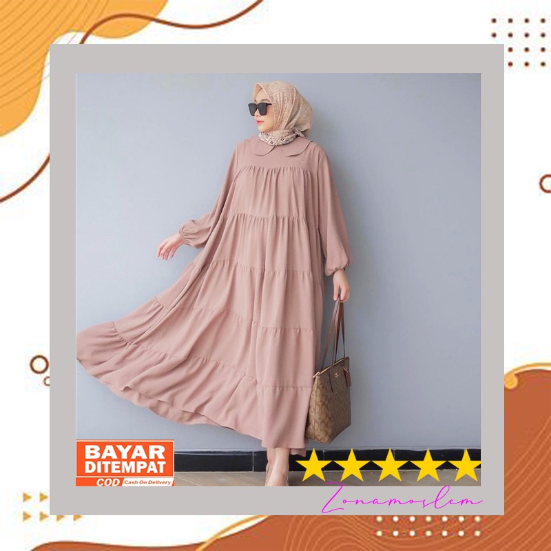 Lintang Midi Dress Rempel Polos Dress Gamis Premium Rayon Original Cempaka -Long Tunik Rempel Susun