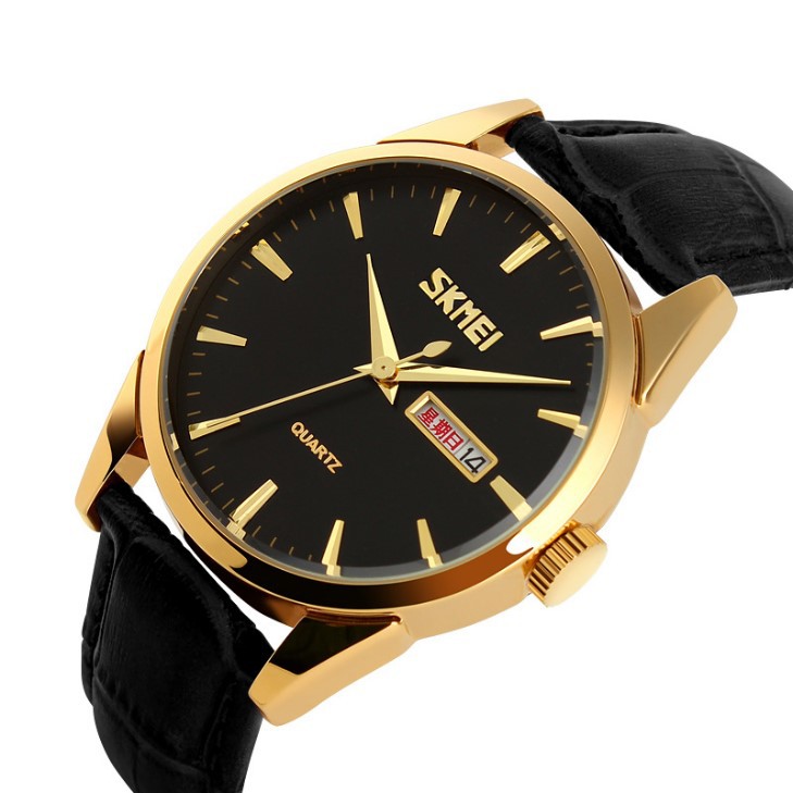 Jam tangan analog tali kulit skmei original gold tali kulit ab9073