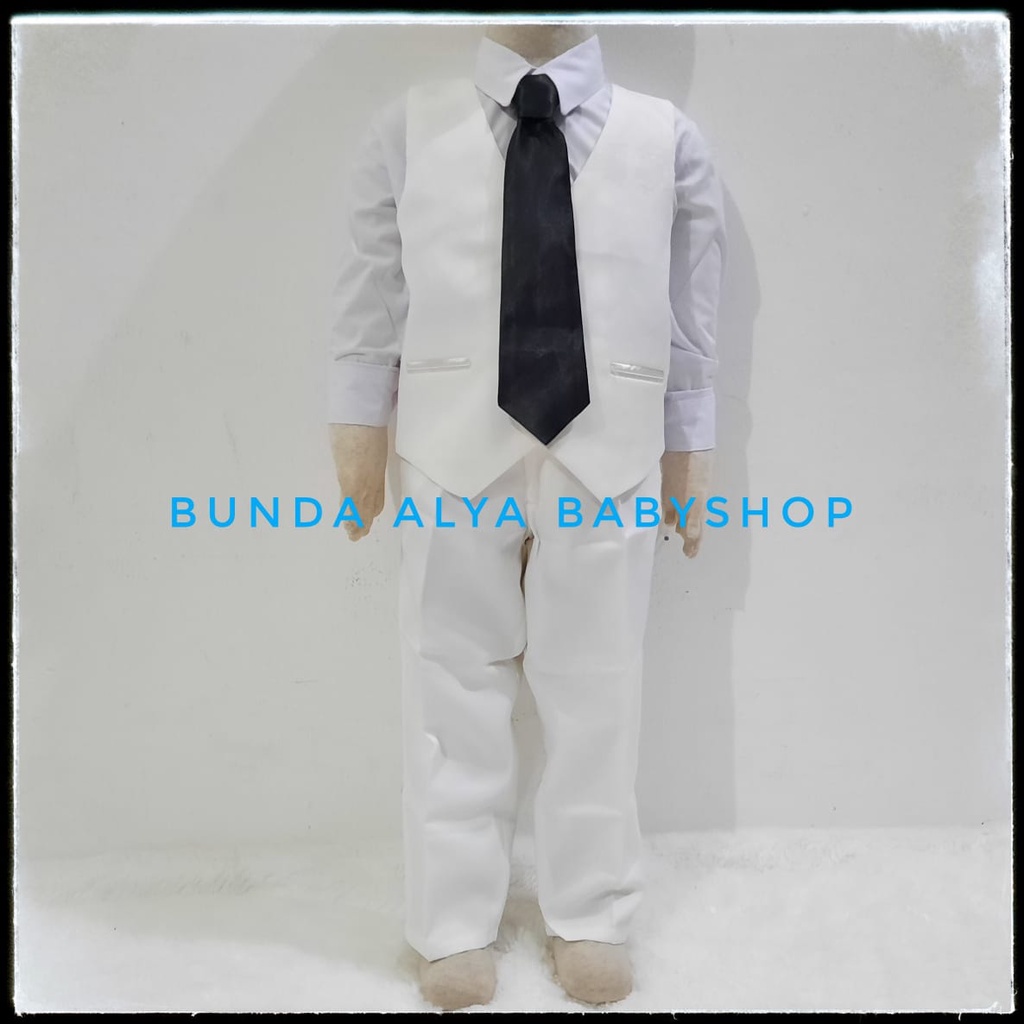 Setelan Jas Anak Premium Putih Gading Usia 1 2 3 4 Tahun - Jas Tuxedo Anak Cowok Broken White 8in1 Dasi Panjang