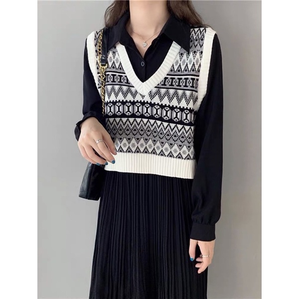 KNIT VEST WANITA ATASAN  RAJUT KOREAN STYLE OVERSIZED BAJU KAOS MX927