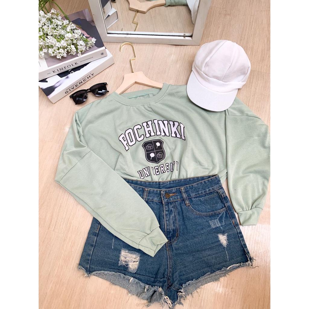 FC - SWEATER CROOPE POCHINKI CREWNECK WANITA // SWEATER OVERSIZE CROP KEKINIAN