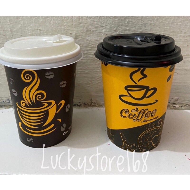 Gelas kopi + Tutup/ Paper cup 8oz / Gelas kertas/ kualitas bagus dan tebal