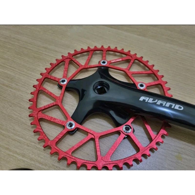 Crank Single 52 T Black Hitam Red Merah Chainring 52T Seli Sepeda lipat