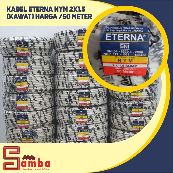 Kabel Roll - Kabel Eterna 2X1,5 Nym Kawat Putih / Kabel Listrik / Kabel Roll
