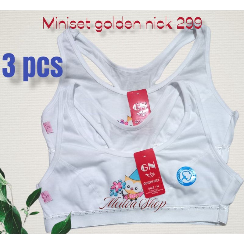 3pc-Miniset Golden Nick 299 Putih | Pakaian dalam anak remaja katun polos | Mini bra anak sekolah