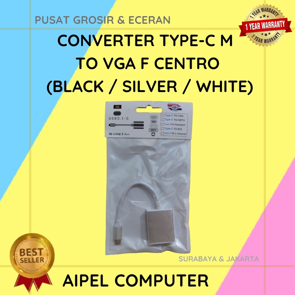 TCV | CONVERTER TYPE-C MALE TO VGA FEMALE CENTROO (BLACK / SILVER / WHITE)