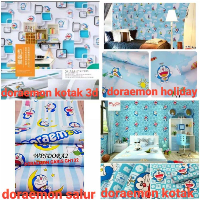 Wallpaper dinding doraemon kotak 3d ukuran 45cm×10m-1